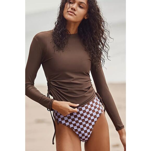 Salt Gypsy High Cut Surf Bikini Bottoms in Lavender Brown Checkered Size 10 12 - Picture 5 of 12